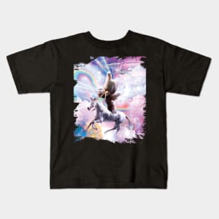 Laser Eyes Space Llama On Sloth Unicorn - Rainbow Kids T-Shirt